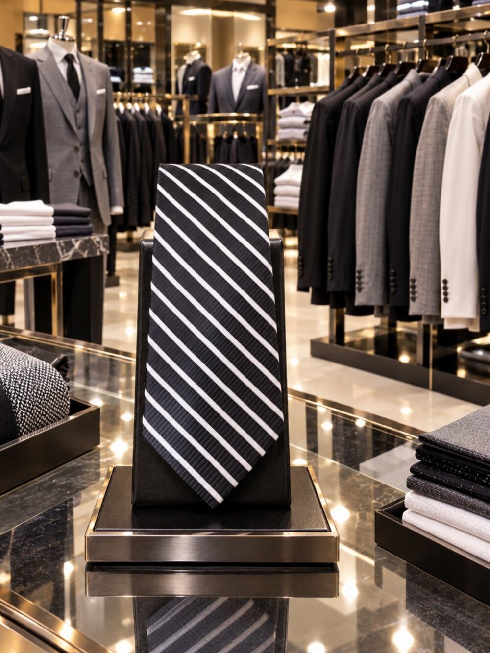 Club Room Men's Classic Black and White Stripe Tie  ✨VGUC✨